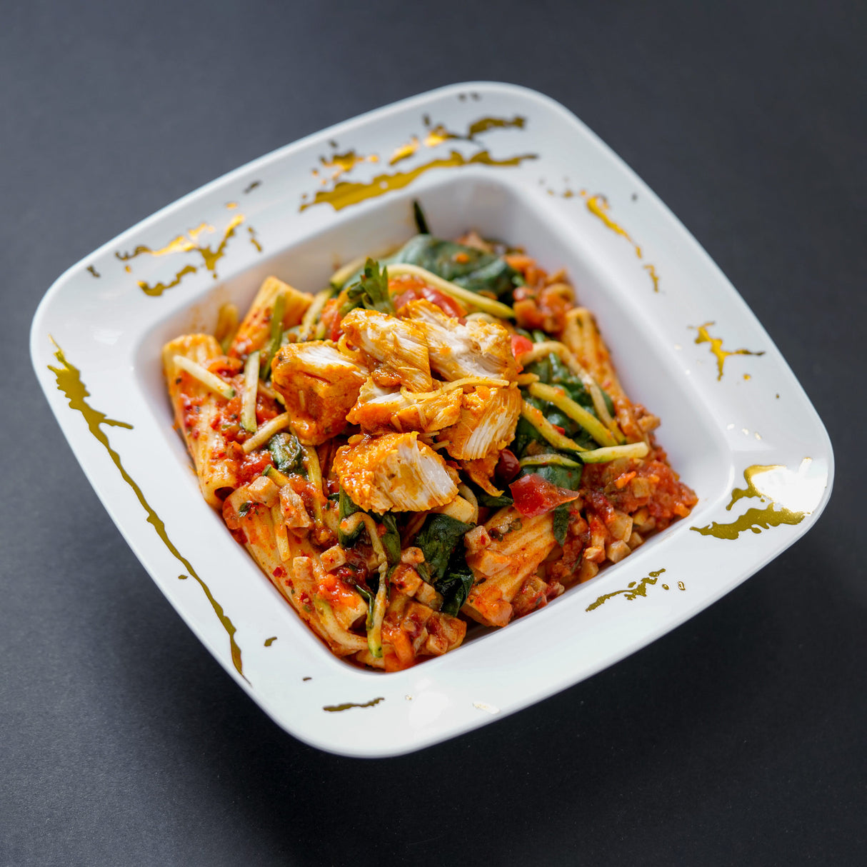 10 Pack Elegant White and Gold Marble-Look Square Hard Plastic 12oz Bowls - Decodine