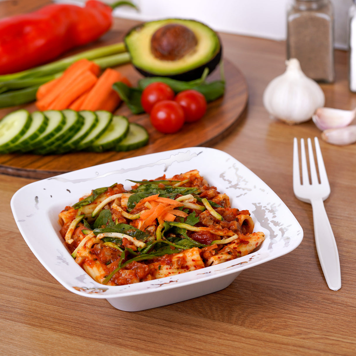 10 Pack Elegant White and Silver Marble-Look Square Hard Plastic 12oz Bowls - Decodine