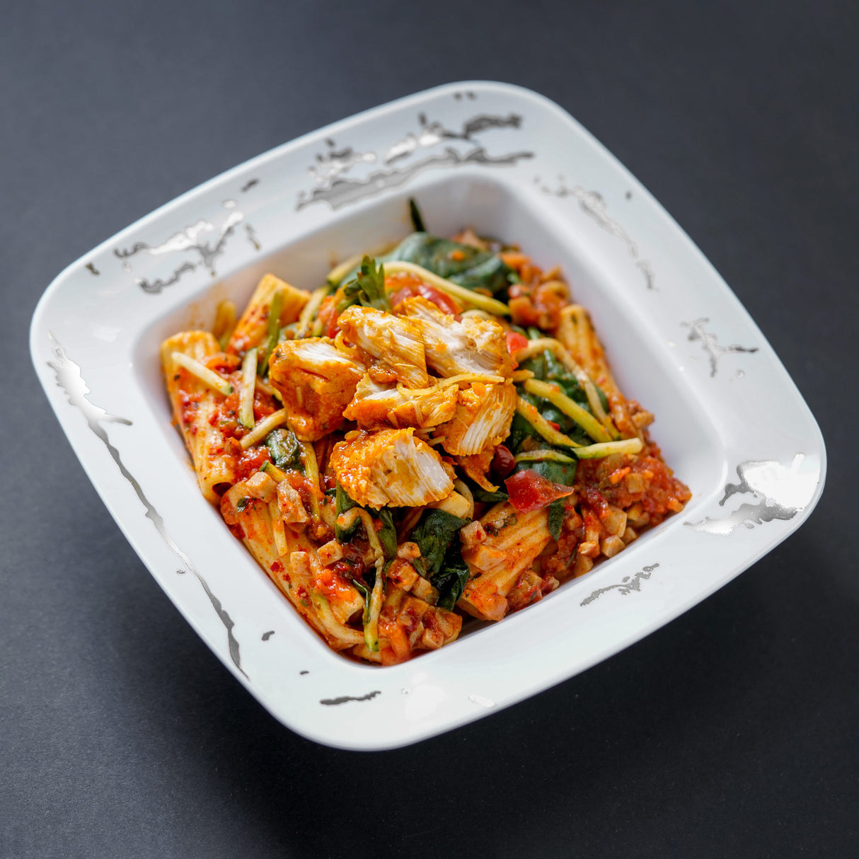 10 Pack Elegant White and Silver Marble-Look Square Hard Plastic 12oz Bowls - Decodine