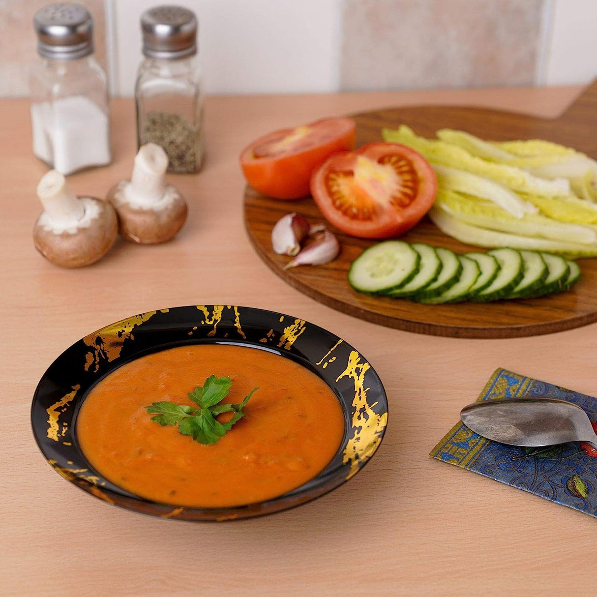 10 Pack Hard Plastic 10oz Soup/Party Bowls - Marble Look Black and Gold - Decodine