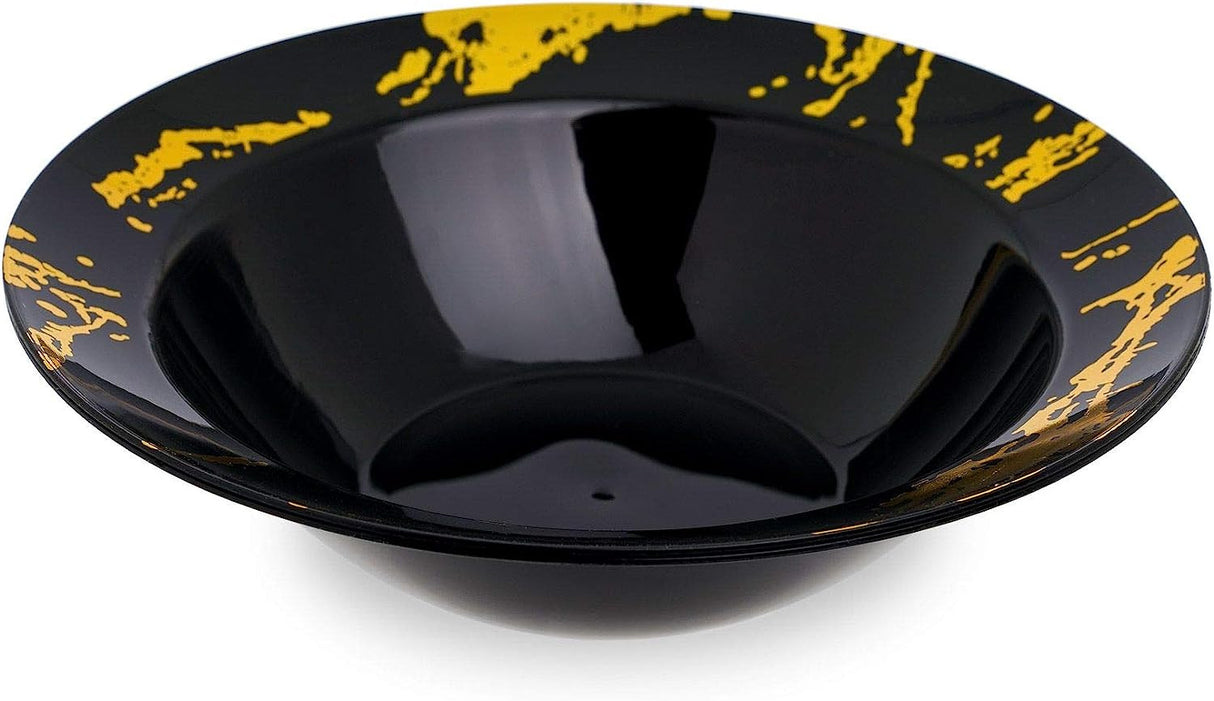 10 Pack Hard Plastic 10oz Soup/Party Bowls - Marble Look Black and Gold - Decodine