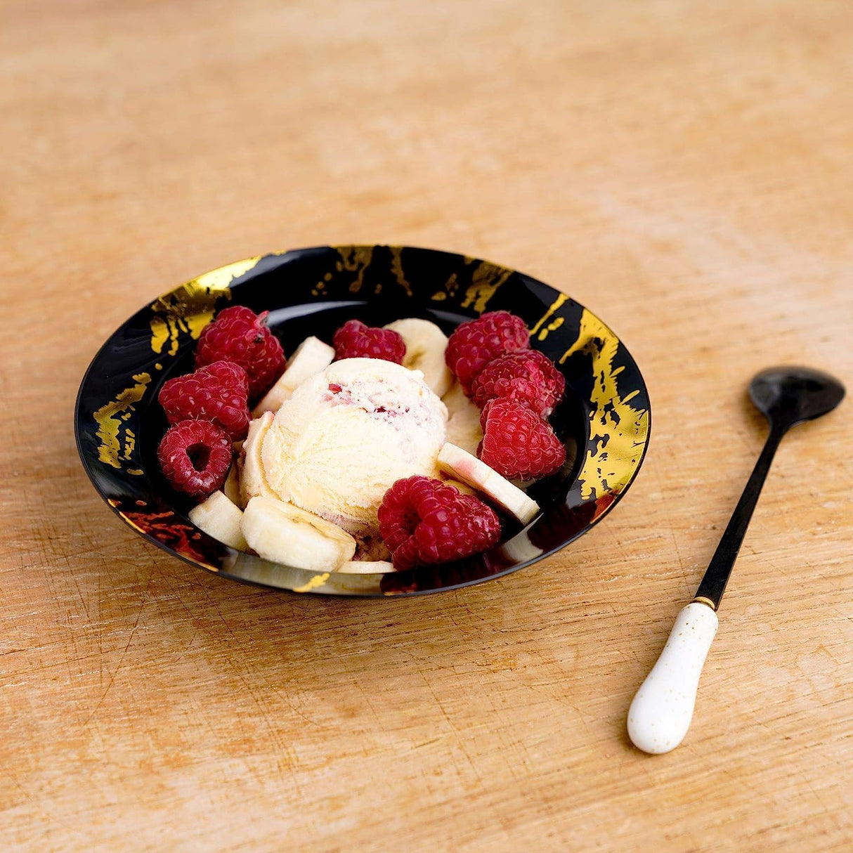 10 Pack Hard Plastic 5oz Dessert Bowls - Marble Look Black and Gold - Decodine