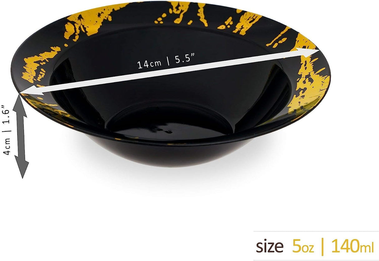 10 Pack Hard Plastic 5oz Dessert Bowls - Marble Look Black and Gold - Decodine