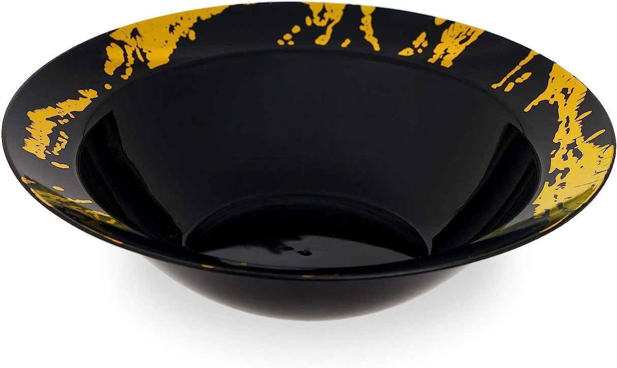 10 Pack Hard Plastic 5oz Dessert Bowls - Marble Look Black and Gold - Decodine