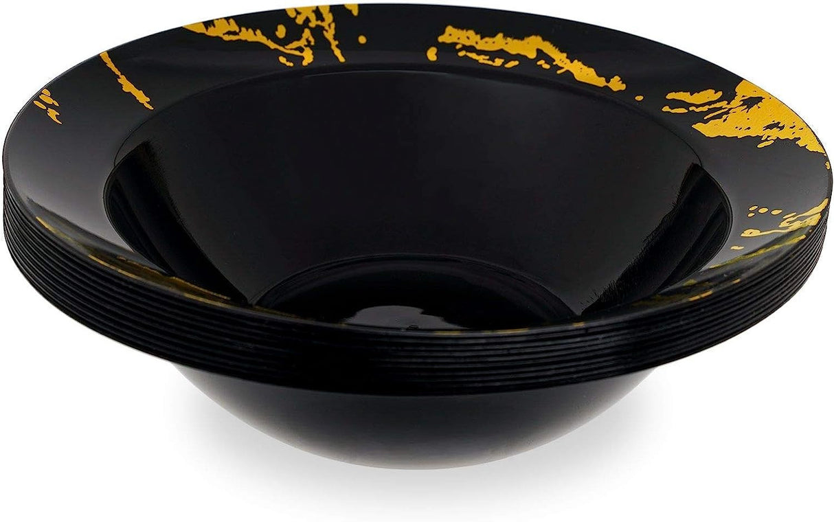 10 Pack Hard Plastic 5oz Dessert Bowls - Marble Look Black and Gold - Decodine