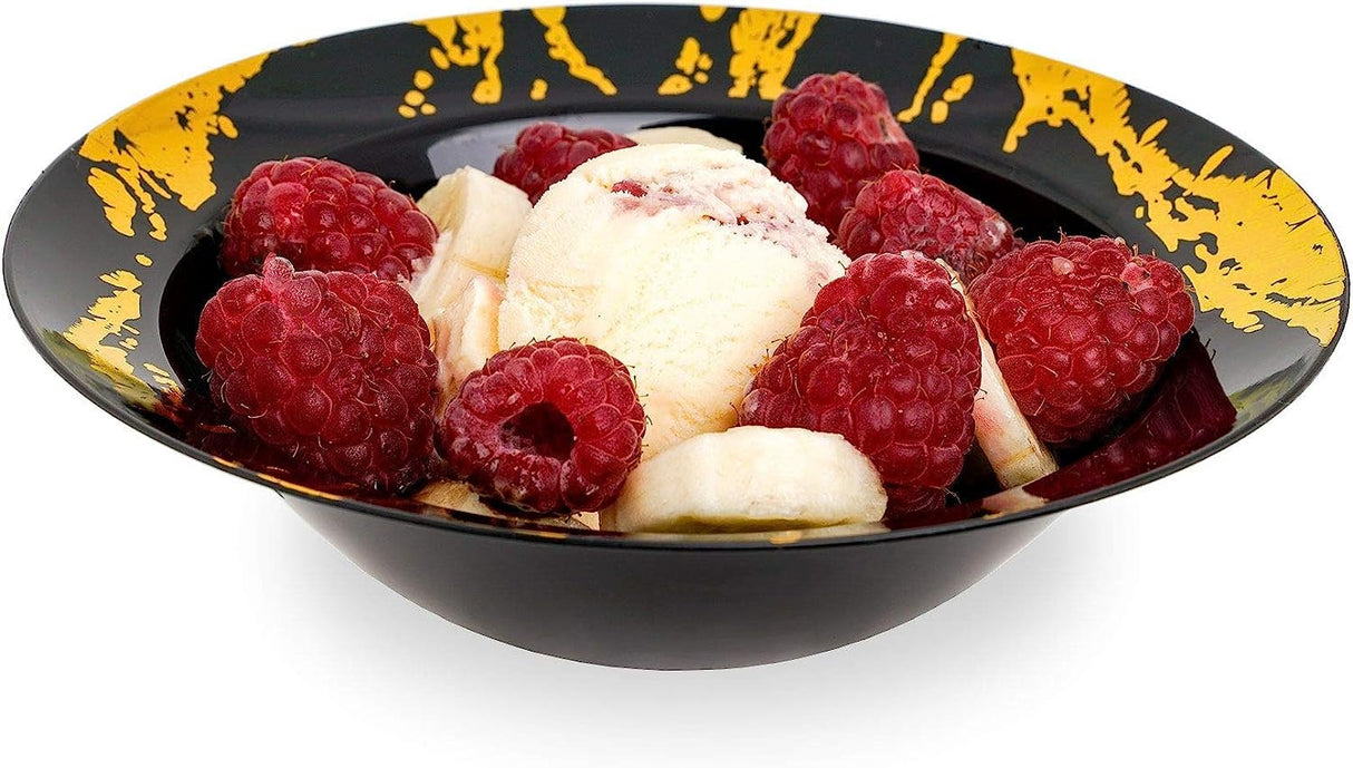 10 Pack Hard Plastic 5oz Dessert Bowls - Marble Look Black and Gold - Decodine