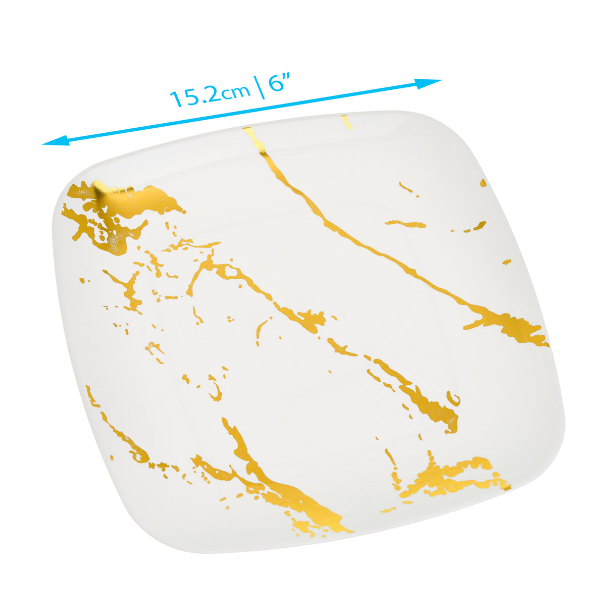10 Pack White and Gold Marble-Look Small Square 6" Plates - Decodine