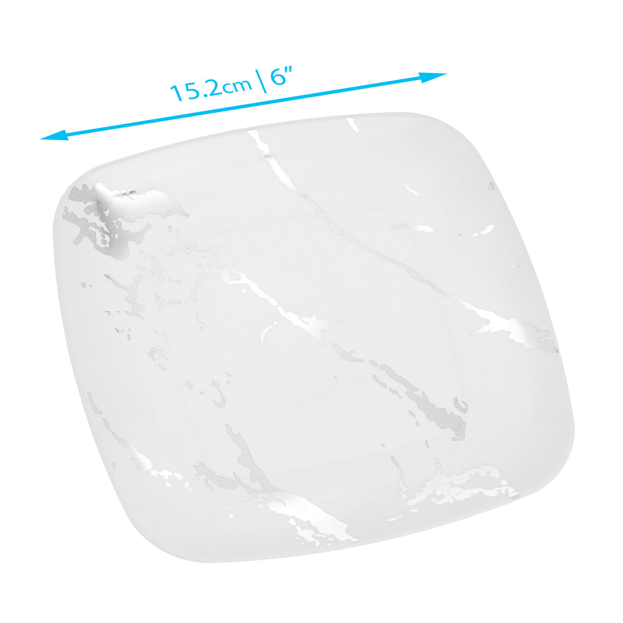 10 Pack White and Silver Marble-Look Small Square 6" Hard Plastic Plates - Decodine