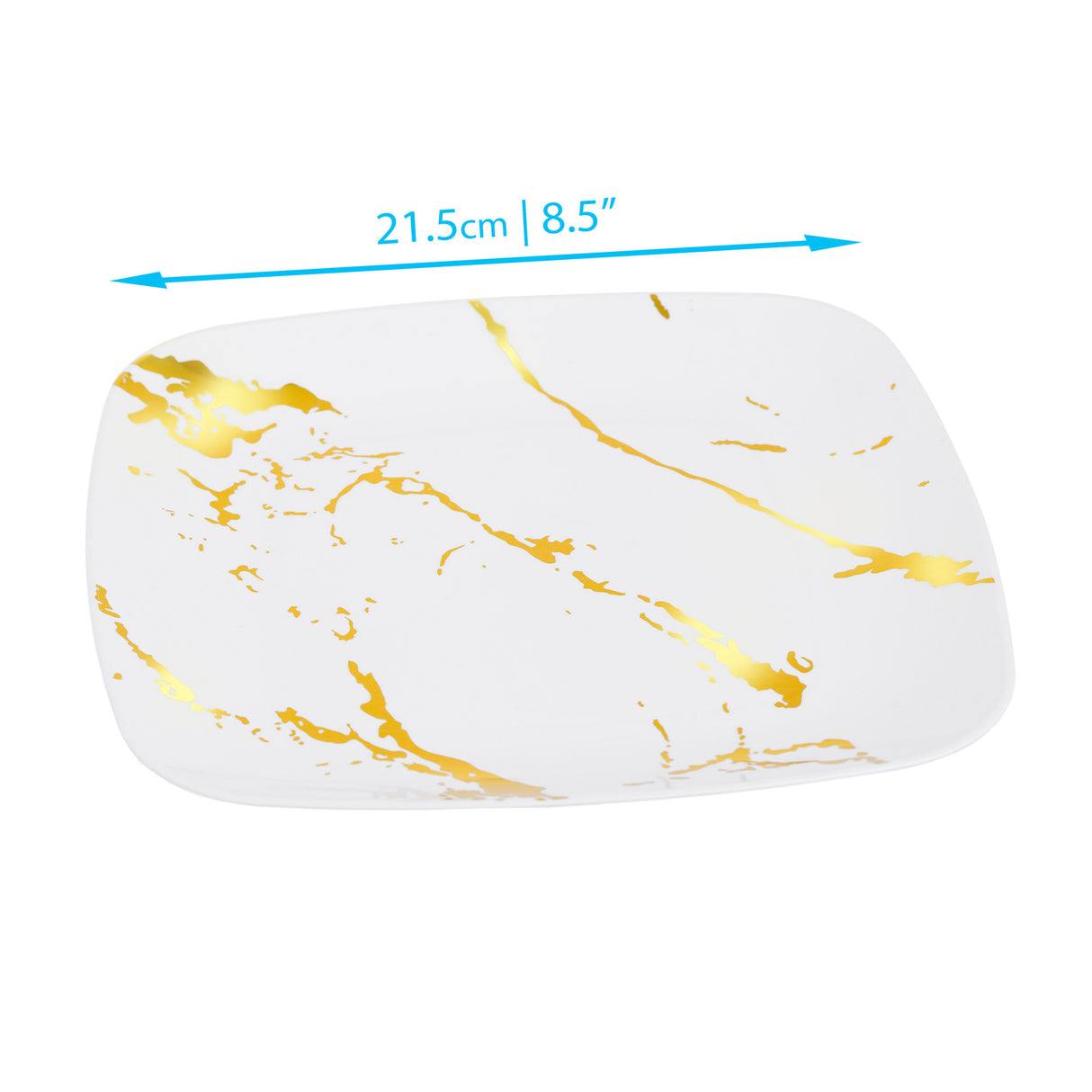 10 Pack White and Gold Marble-Look Square 8.5" Dinner Plates - Decodine