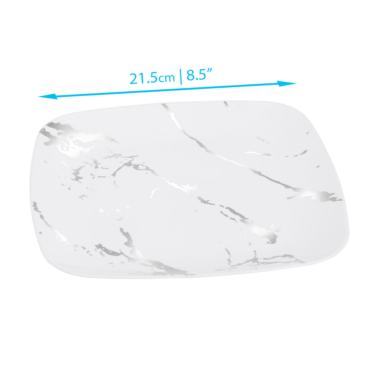 10 Pack White and Silver Marble-Look Square 8.5" Dinner Plates - Decodine