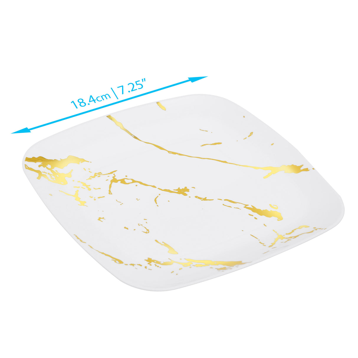 10 Pack White and Gold Marble-Look Square 7.5" Dinner Plates - Decodine
