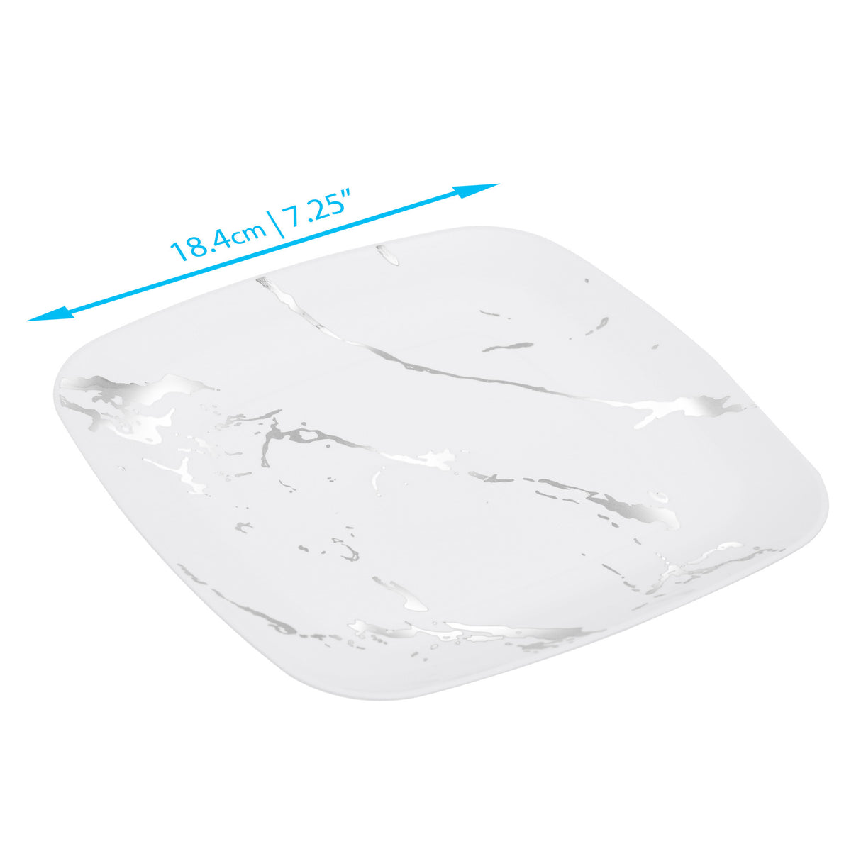 10 Pack White and Silver Marble-Look Square 7.5" Dinner Plates - Decodine