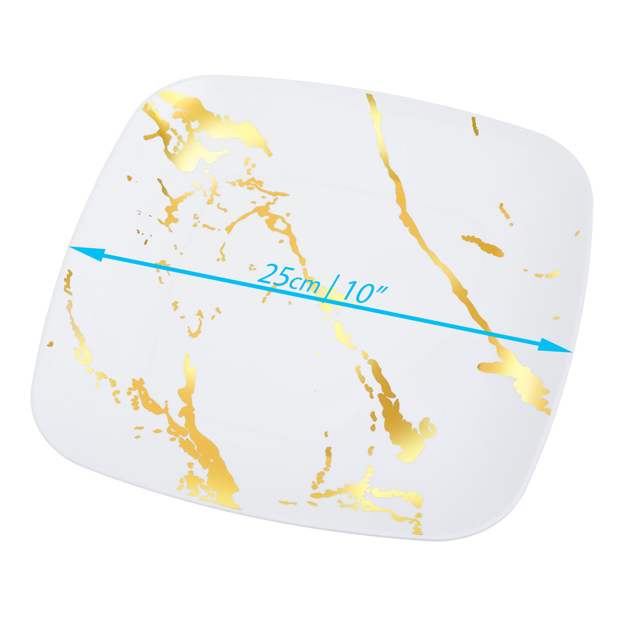 10 Pack White and Gold Marble-Look Square 10" Dinner Plates - Decodine