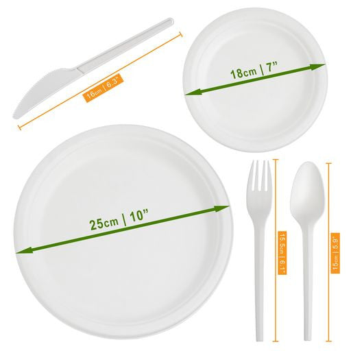 125 Pieces Disposable White Party Set - Plates and Cutlery Set - Decodine