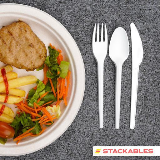 125 Pieces Disposable White Party Set - Plates and Cutlery Set - Decodine