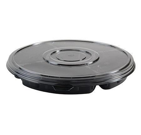 13" Round 5 Sectional Compartment Tray with Flat PETE Lid - Decodine