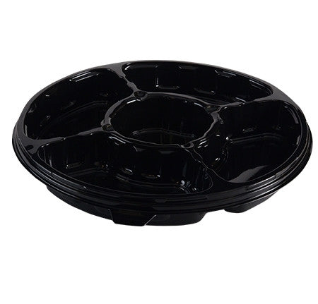 13" Round 5 Sectional Compartment Tray with Flat PETE Lid - Decodine