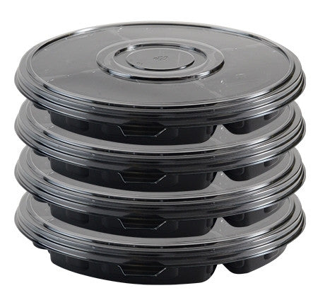 13" Round 5 Sectional Compartment Tray with Flat PETE Lid - Decodine