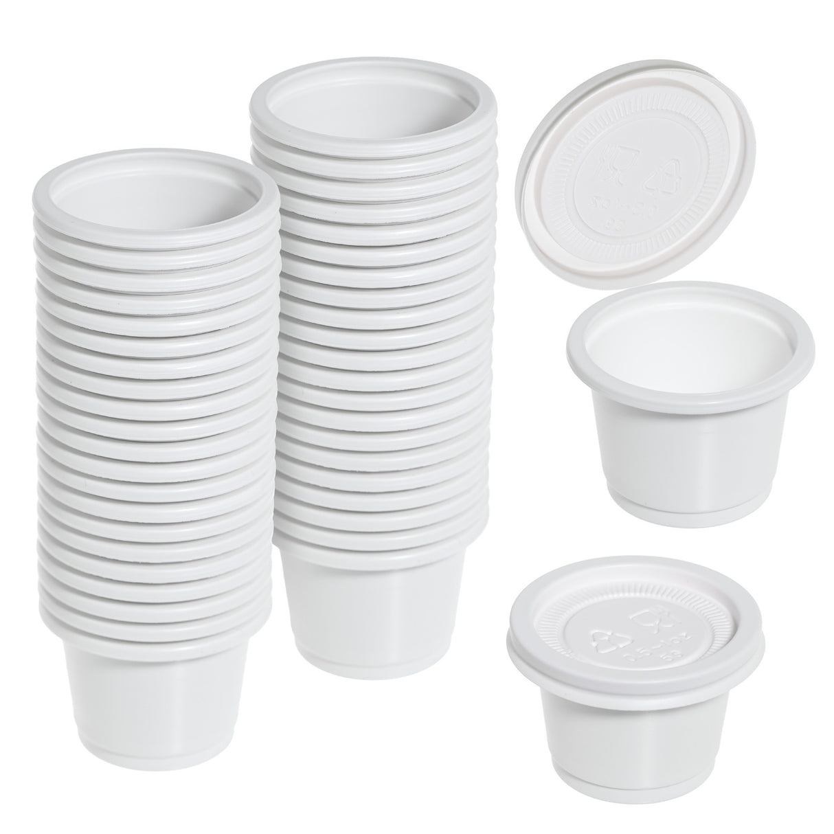 150 Pack Eco-Friendly 1oz (30ml) Cornstarch Containers with Lids - Compostable and Portable - Decodine