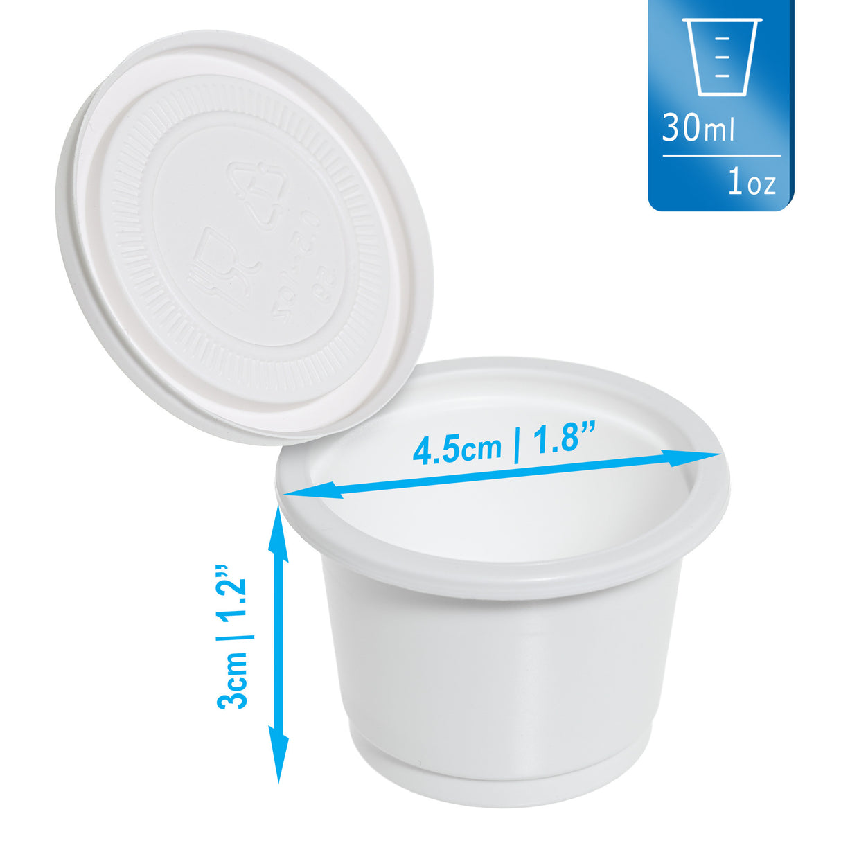 150 Pack Eco-Friendly 1oz (30ml) Cornstarch Containers with Lids - Compostable and Portable - Decodine