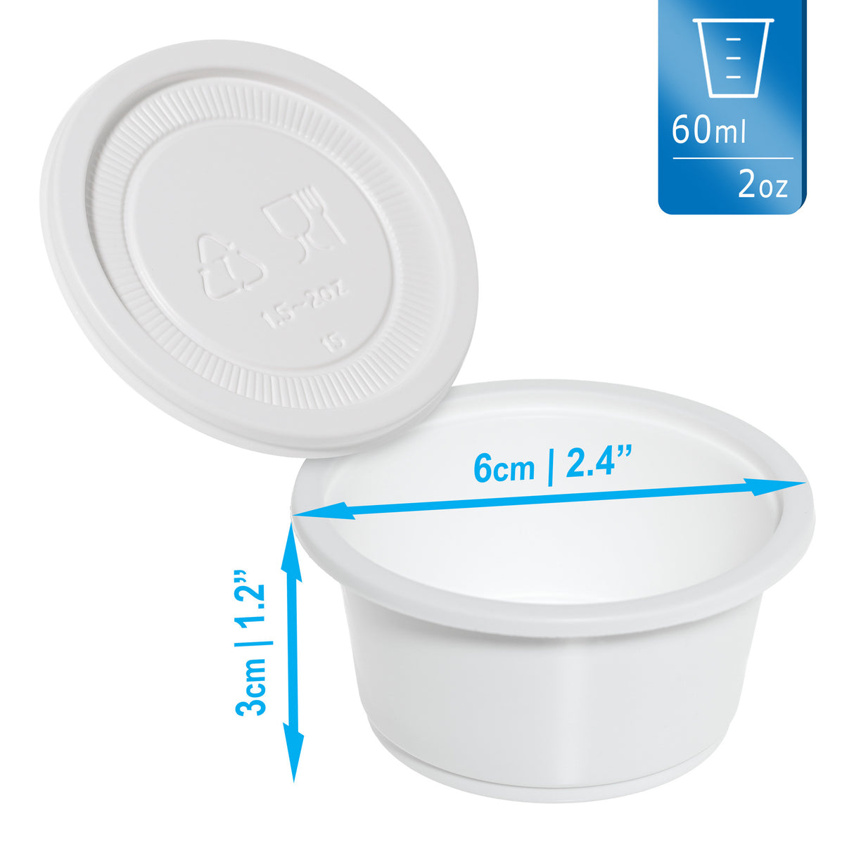 150 Pack : Eco-Friendly 2oz (60ml) Cornstarch Containers with Lids - Compostable and Versatile - Decodine