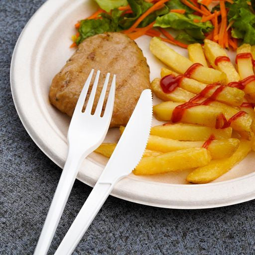 150pcs Cutlery Set White Biodegradable CPLA Spoons Forks & Knives - Decodine