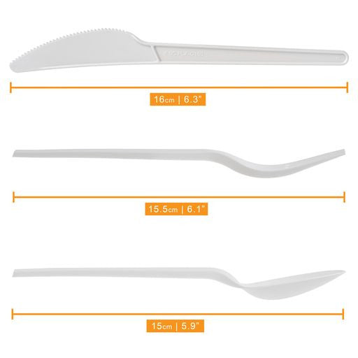 150pcs Cutlery Set White Biodegradable CPLA Spoons Forks & Knives - Decodine
