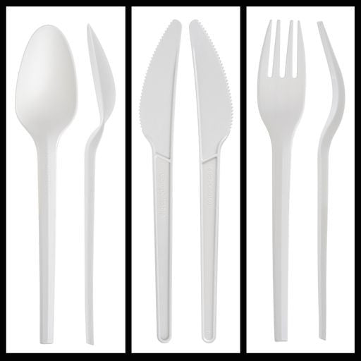 150pcs Cutlery Set White Biodegradable CPLA Spoons Forks & Knives - Decodine