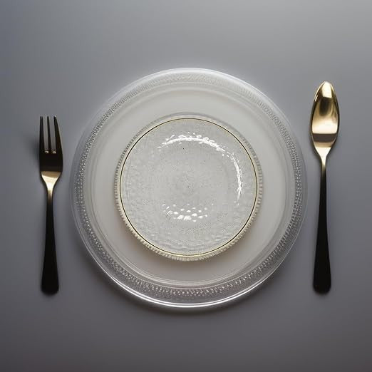 20 Pack 10" Clear Plastic Plates Hammered Designed with Gold Glitter & Gold Rim - Decodine