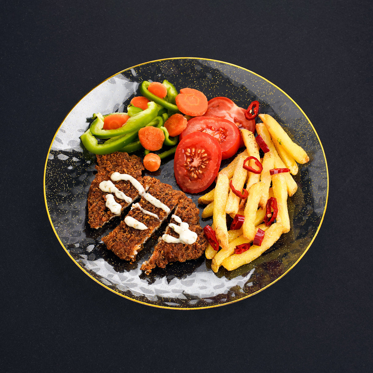 20 Pack 10" Clear Plastic Plates Hammered Designed with Gold Glitter & Gold Rim - Decodine