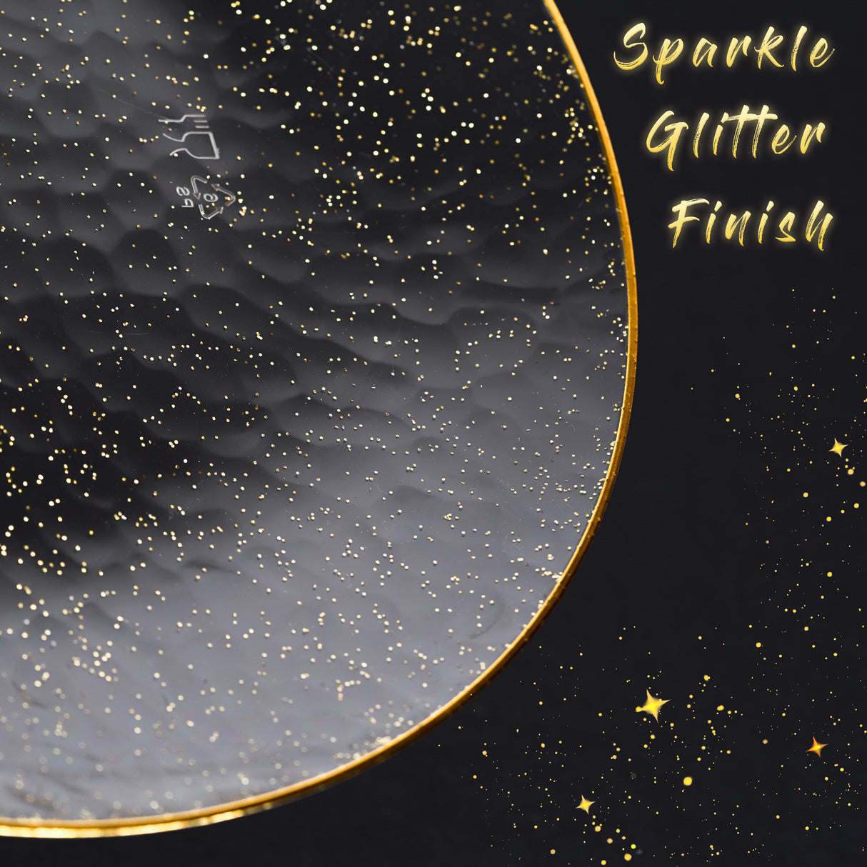 20 Pack 10" Clear Plastic Plates Hammered Designed with Gold Glitter & Gold Rim - Decodine