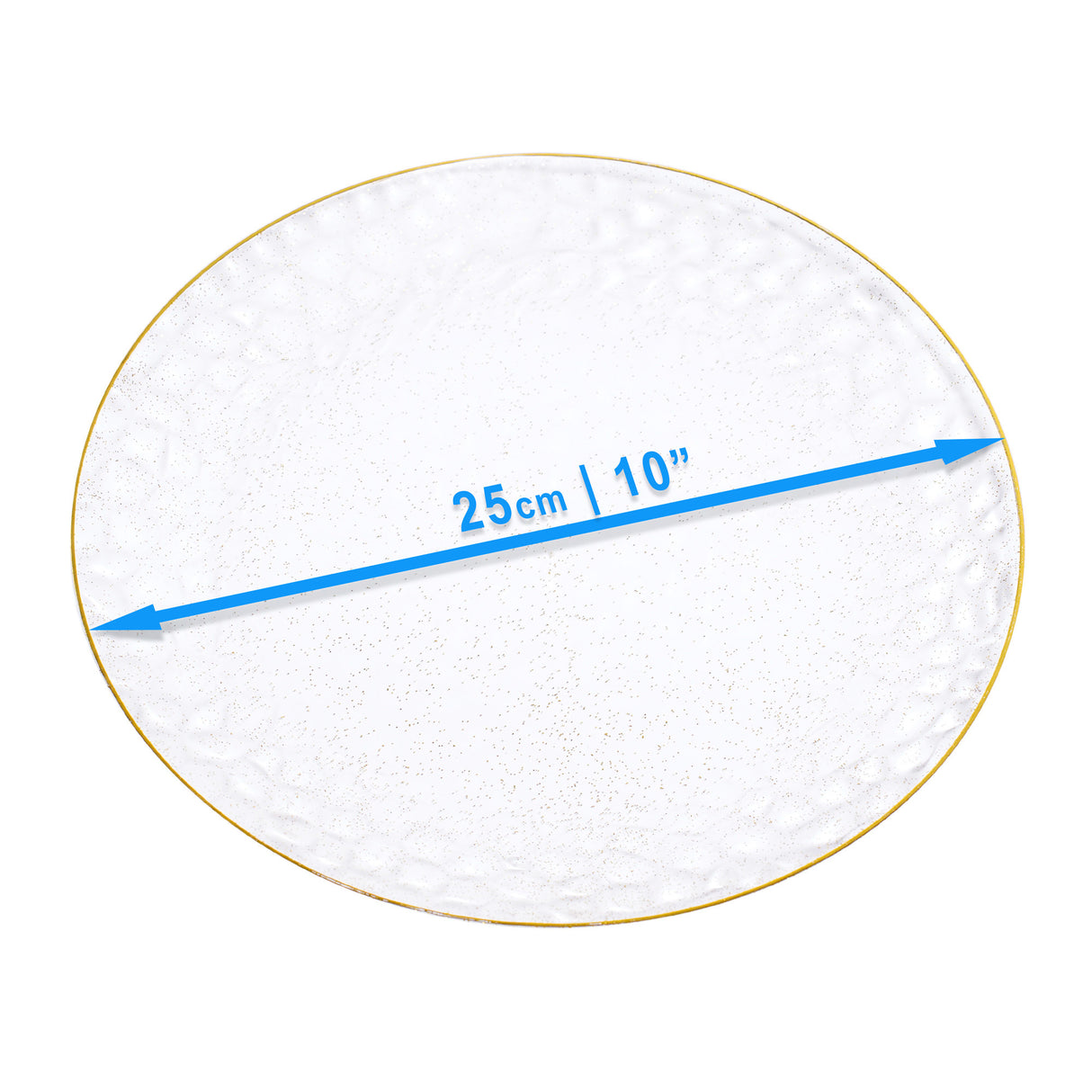 20 Pack 10" Clear Plastic Plates Hammered Designed with Gold Glitter & Gold Rim - Decodine