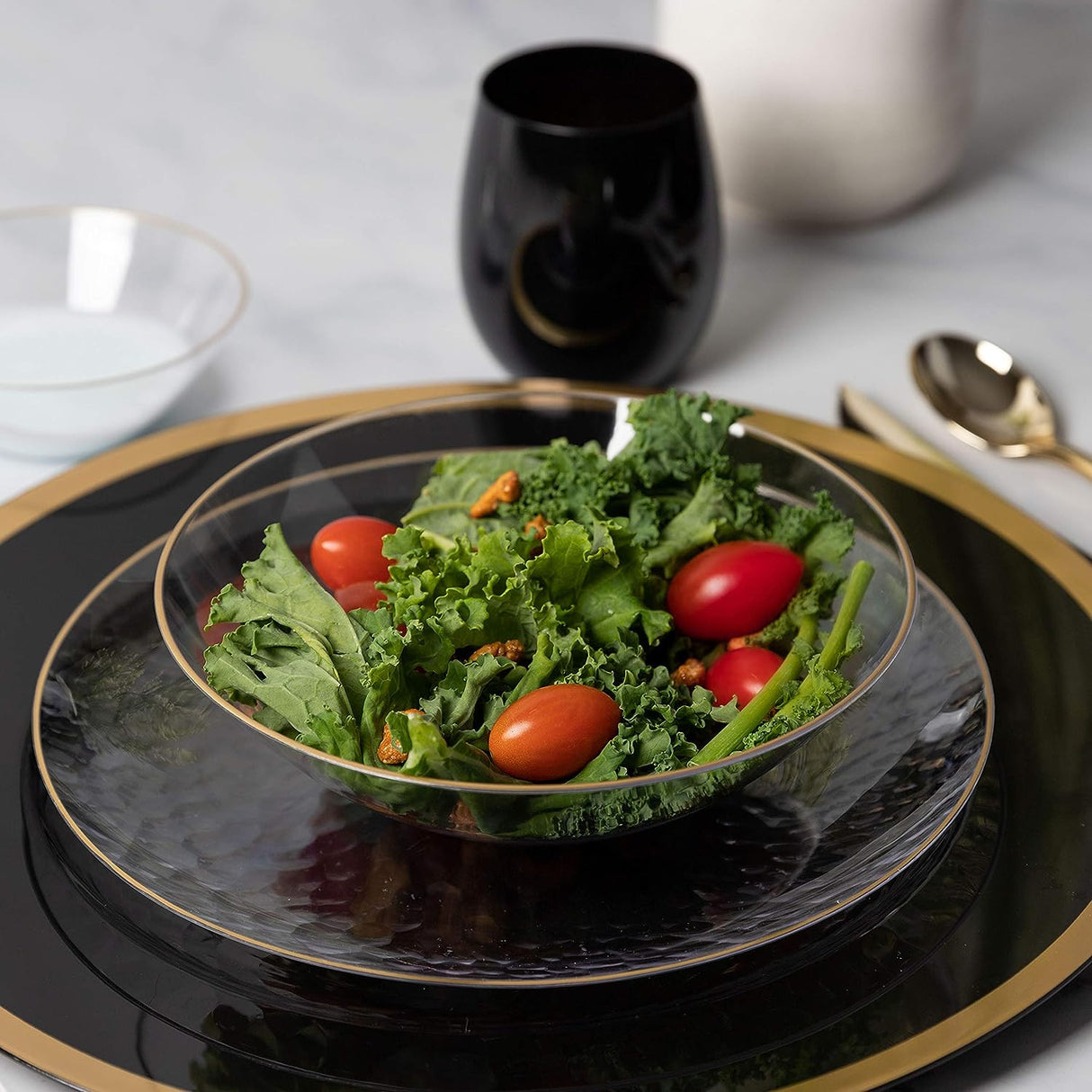 20 Pack 16oz Clear Plastic Bowls Hammered Designed with Gold Rim - Decodine