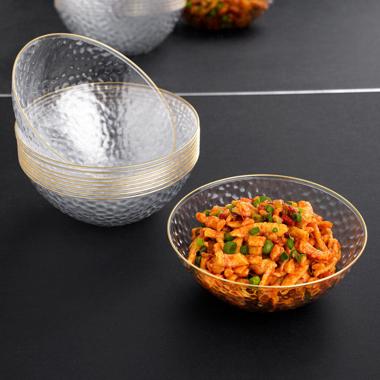 20 Pack 16oz Clear Plastic Bowls Hammered Designed with Gold Rim - Decodine