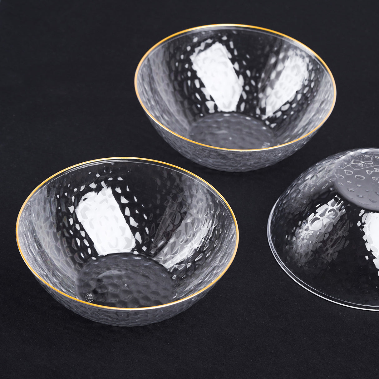 20 Pack 16oz Clear Plastic Bowls Hammered Designed with Gold Rim - Decodine
