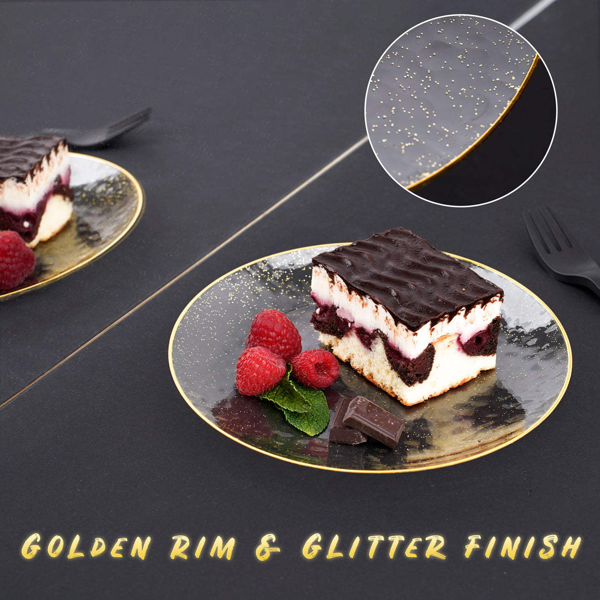 20 Pack 7" Plastic Plates Hammered Designed with Gold Glitter & Gold Rim - Decodine