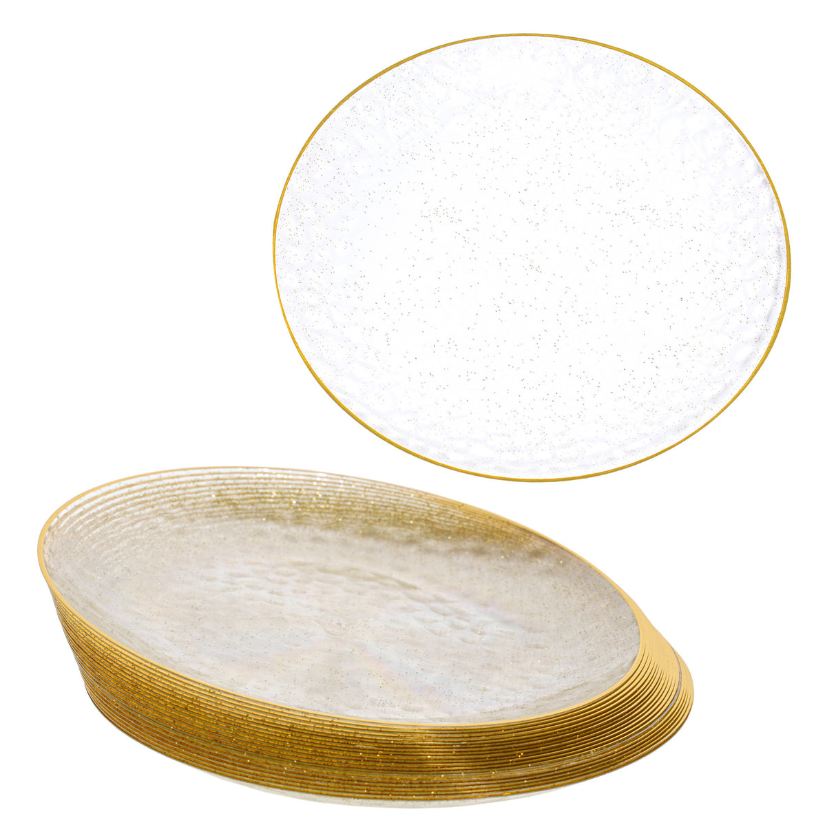 20 Pack 7" Plastic Plates Hammered Designed with Gold Glitter & Gold Rim - Decodine