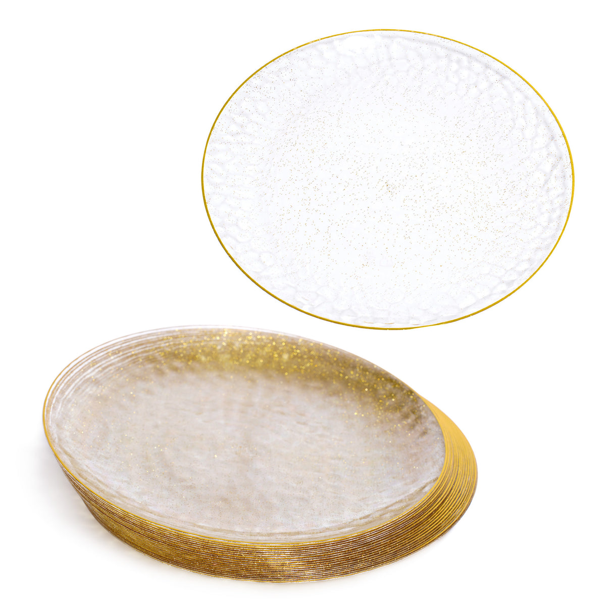 20 Pack 9" Plastic Plates Hammered Designed with Gold Glitter & Gold Rim - Decodine