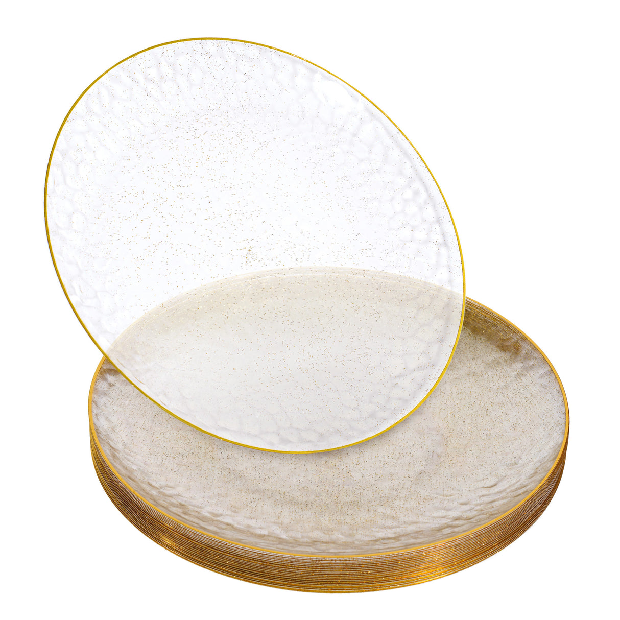 20 Pack 9" Plastic Plates Hammered Designed with Gold Glitter & Gold Rim - Decodine