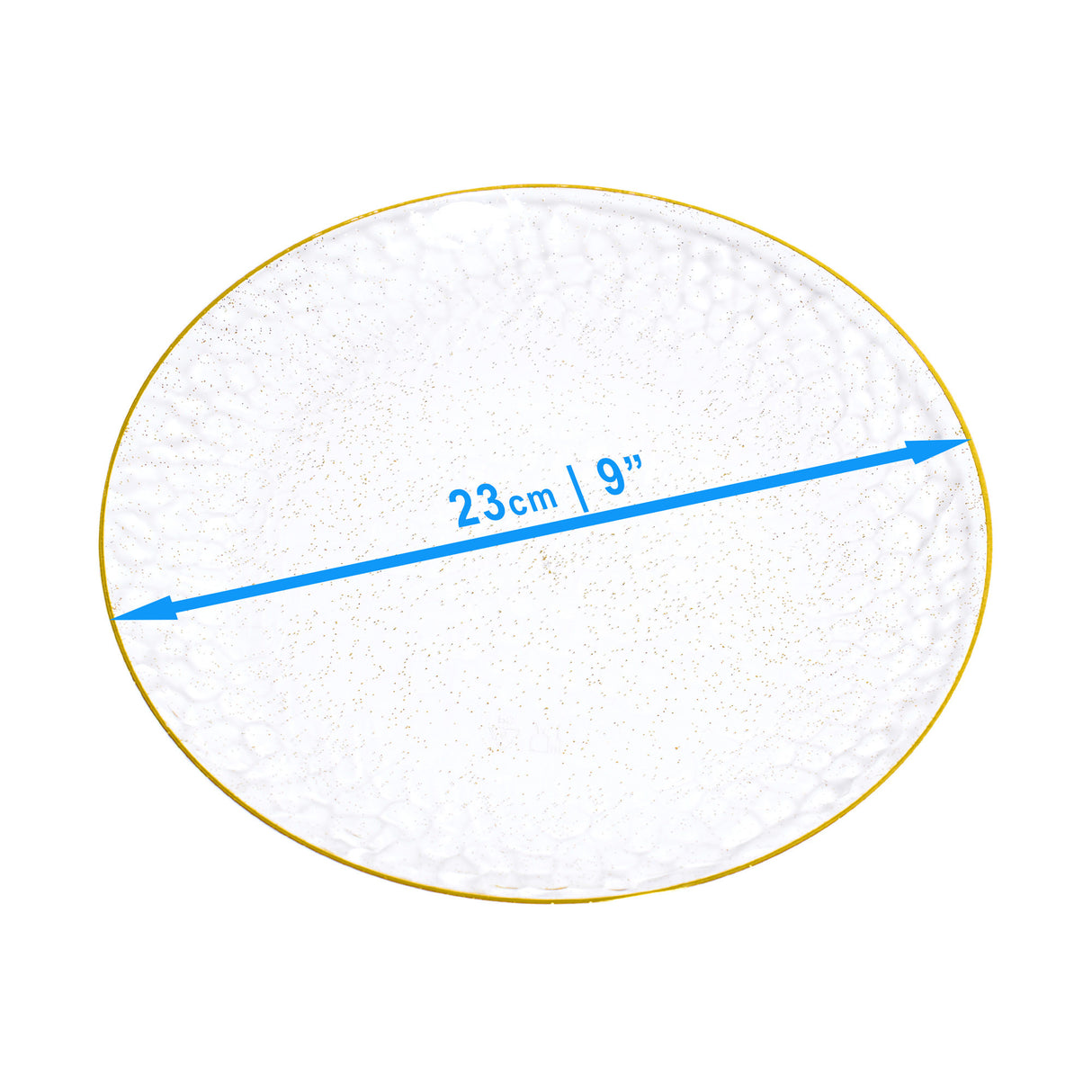 20 Pack 9" Plastic Plates Hammered Designed with Gold Glitter & Gold Rim - Decodine