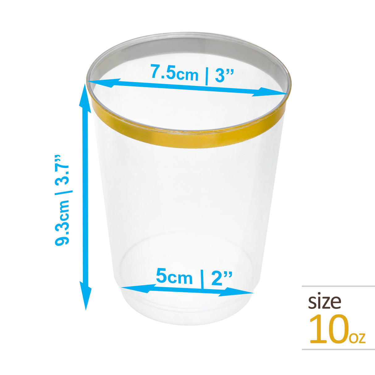 20 Pack 10oz Elegant Clear with Gold Rim Hard Plastic Cups - Decodine