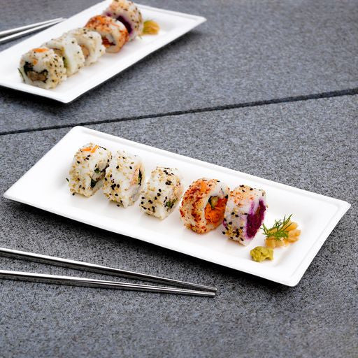 25 Pack 5"x10" Bagasse Rectangular Disposable Serving Tray/Platter - Decodine