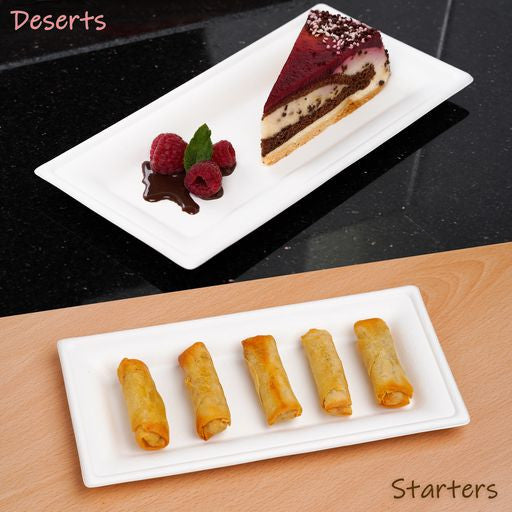 25 Pack 5"x10" Bagasse Rectangular Disposable Serving Tray/Platter - Decodine