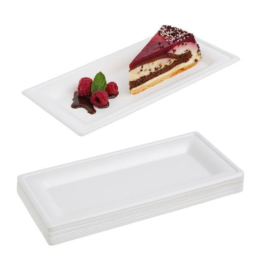 25 Pack 5"x10" Bagasse Rectangular Disposable Serving Tray/Platter - Decodine