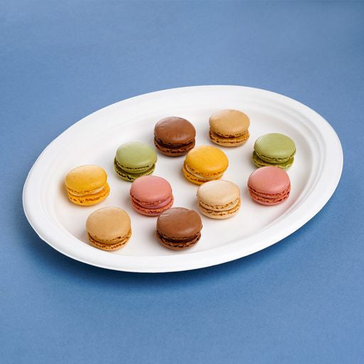 25 Pack Bagasse White Oval Serving Trays/Platters - Decodine