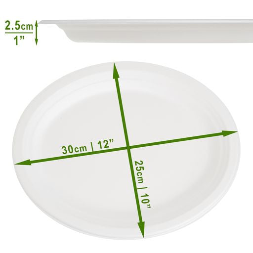 25 Pack Bagasse White Oval Serving Trays/Platters - Decodine