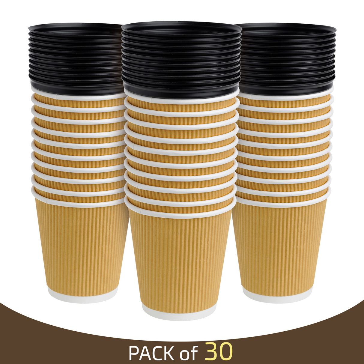 30 Pack Triple Wall 10oz Disposable Paper Cups with Lids - Decodine
