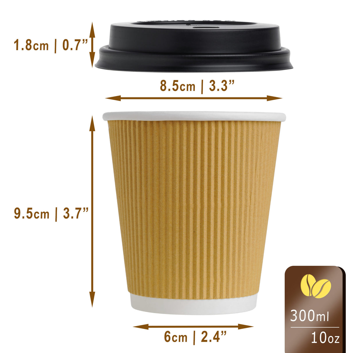 30 Pack Triple Wall 10oz Disposable Paper Cups with Lids - Decodine