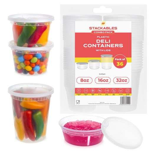 36 Pcs Food Storage/Deli Plastic Containers with Lids Combo Pack - Decodine