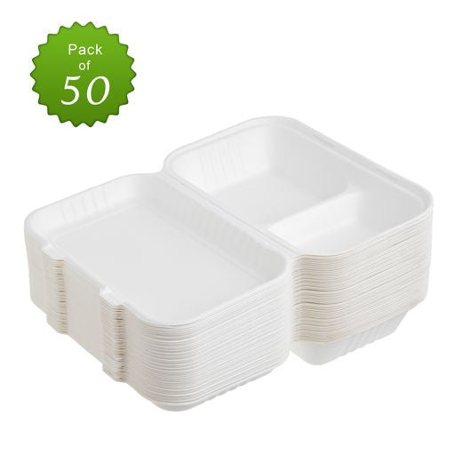 50 Pack 2.5x9.75" Food Storage/Takeaway Hinged Clamshell Containers - Decodine